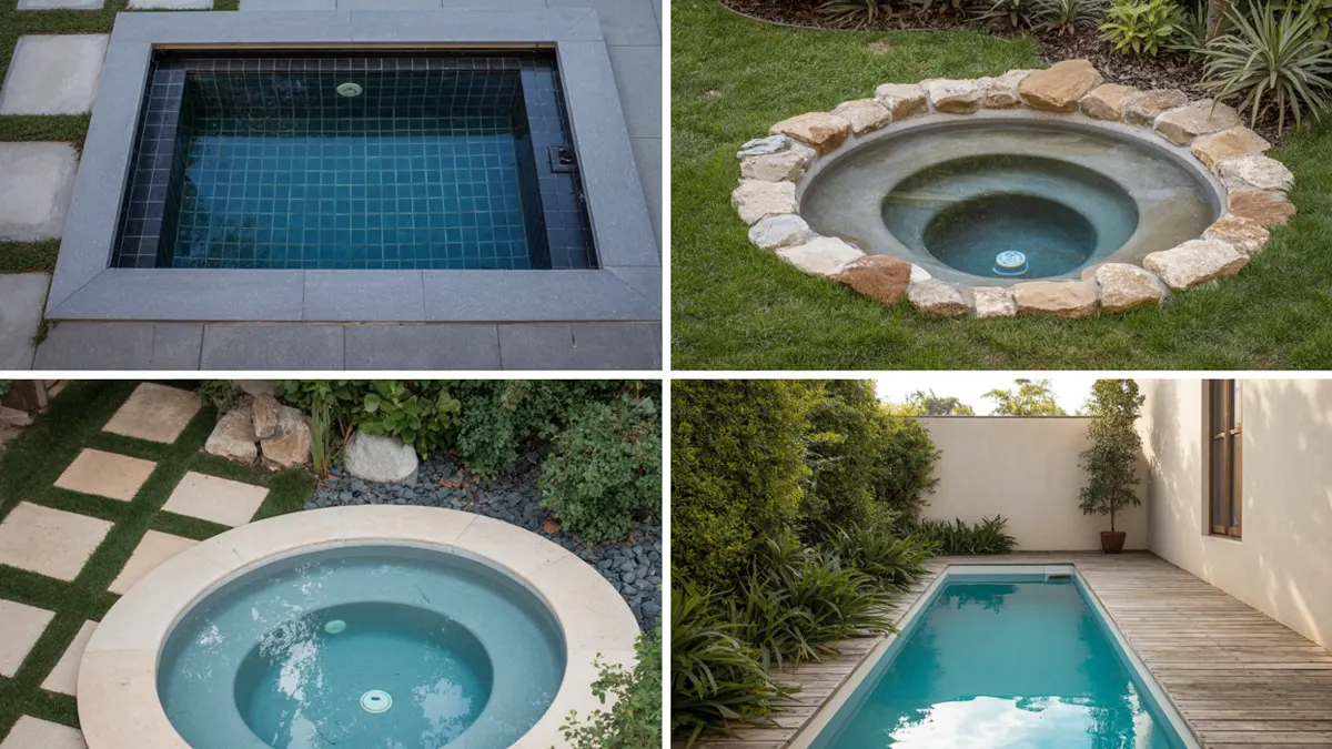 Various small pools and hot tubs outdoors.