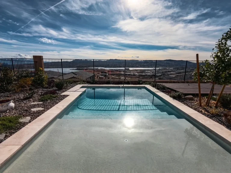 Backyard plunge pool with city view